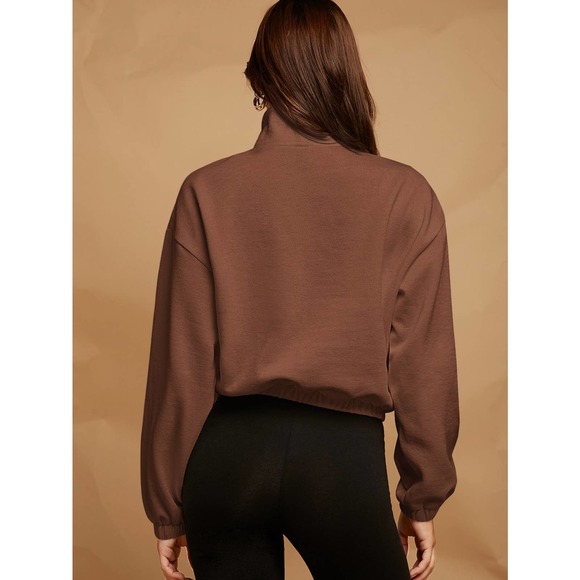 minimalist Drop Shoulder Zip Half Placket Sweatshirt - Picture 5 of 11